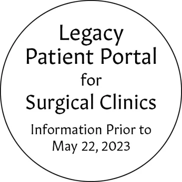 A black and white circle with the words " legacy patient portal for surgical clinics ".